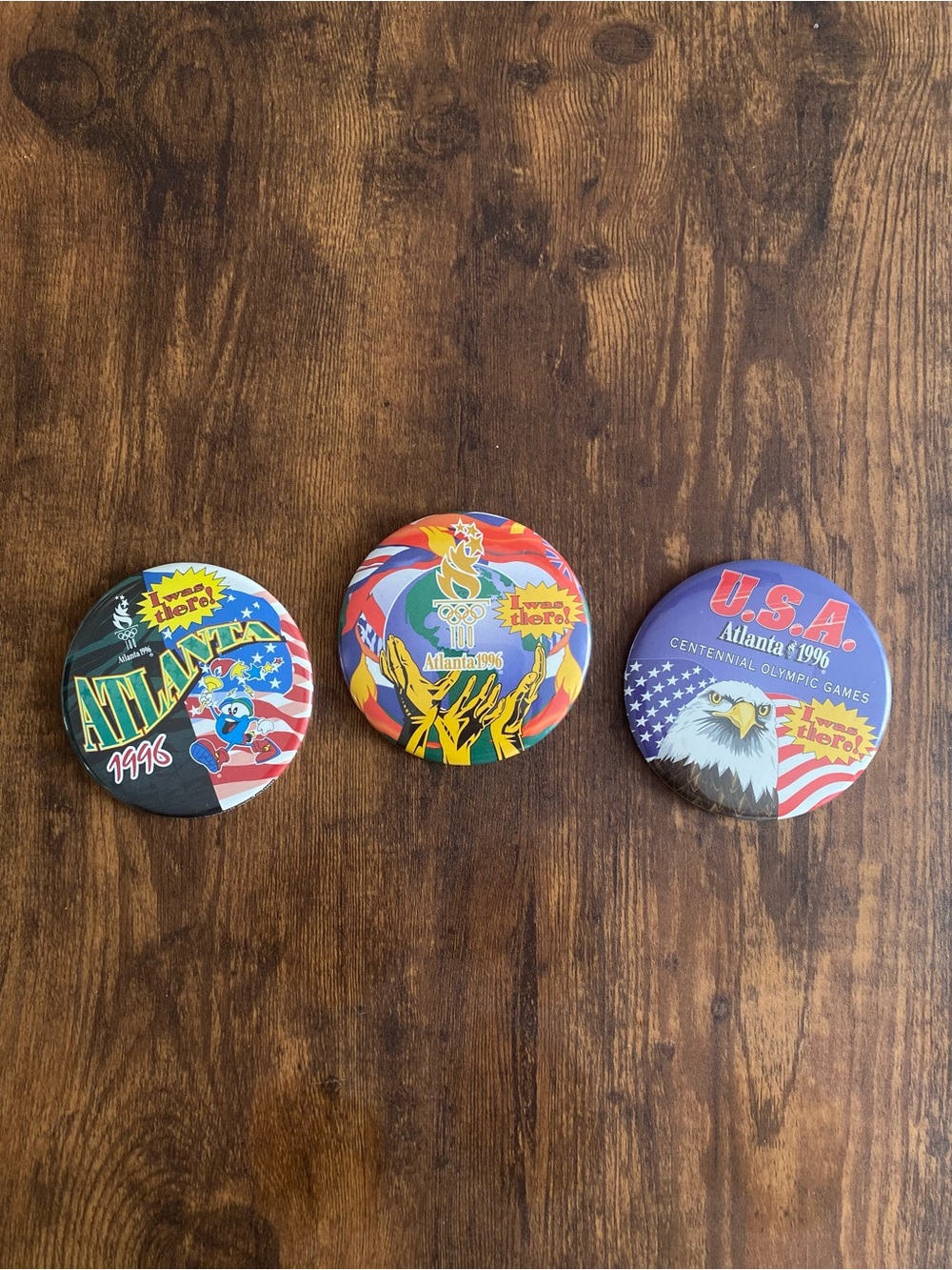Vintage Atlanta 1996 Olympic Collectible Buttons - Multicolor (Set of 3)